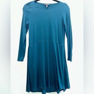 Eileen Fisher Teal Long Sleeve Crew Neck Pocket Knit Dress Soft Stretchy…